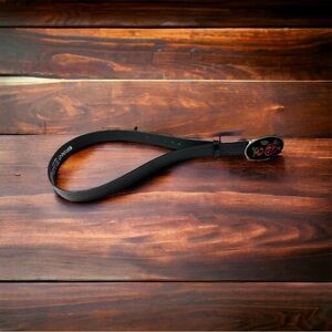 Lane Bryant Black Bonded Leather Belt & Artisan Made Velvet Floral Metal Buckle